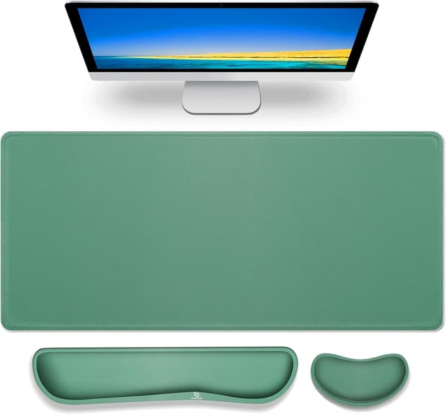 Detalle de Gimars 3-in-1 XXL Gaming-Mauspad mit Gelkissen & Handballenauflage, 800 x 305 mm – Dunkelgrün