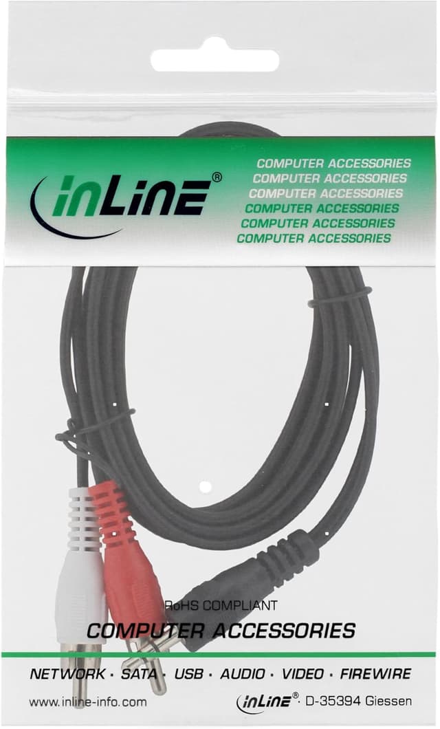 Detalle 2 de Câble audio 2x RCA mâle vers jack 3,5 mm stéréo de 2 mètres