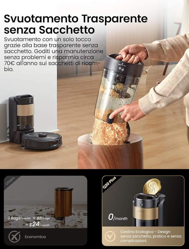 Detalle de proscenic Q20 Plus robot aspirapolvere 10000 Pa 🧹