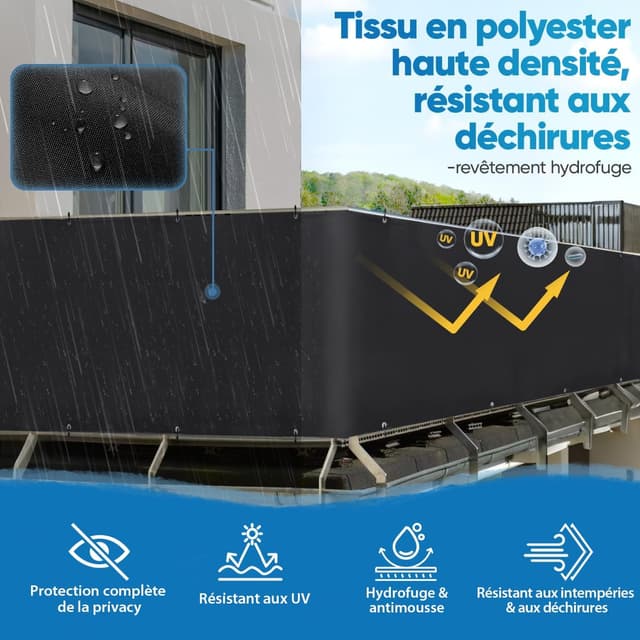 Detalle de Sekey brise-vue pour balcon en polyester opaque avec cordons et attaches de câble