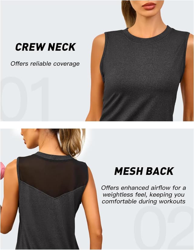 Detalle de Canotta sportiva da donna Memouniva senza maniche: top leggero traspirante per palestra, yoga e corsa