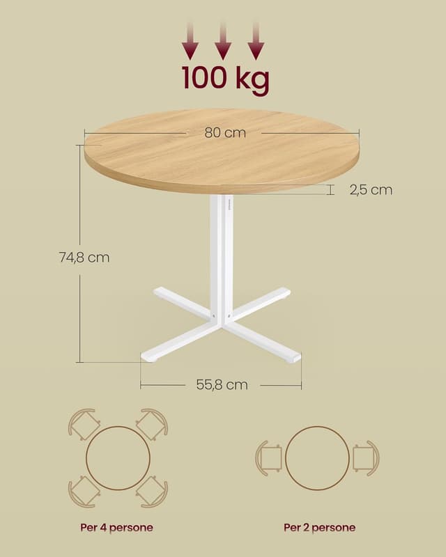 Thumbnail 2 de VASAGLE KDT082Y02 Tavolo rotondo 80 cm