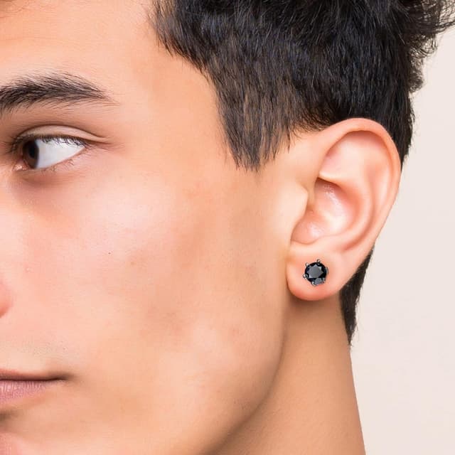 Detalle de MomentWish schwarze Moissanite Ohrstecker in 925 Sterling Silber (Solitäre Look) – 1 Karat pro Paar, 5/5,5/6,5 mm