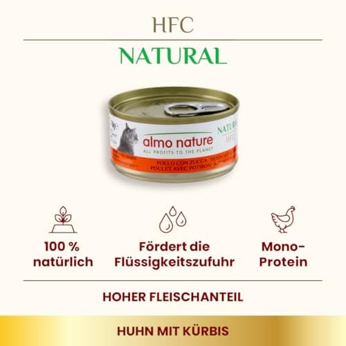 Detalle 2 de Almo Nature HFC Natural Poulet Potiron, nourriture humide pour chat adulte, 24 boîtes de 70 g 🐱