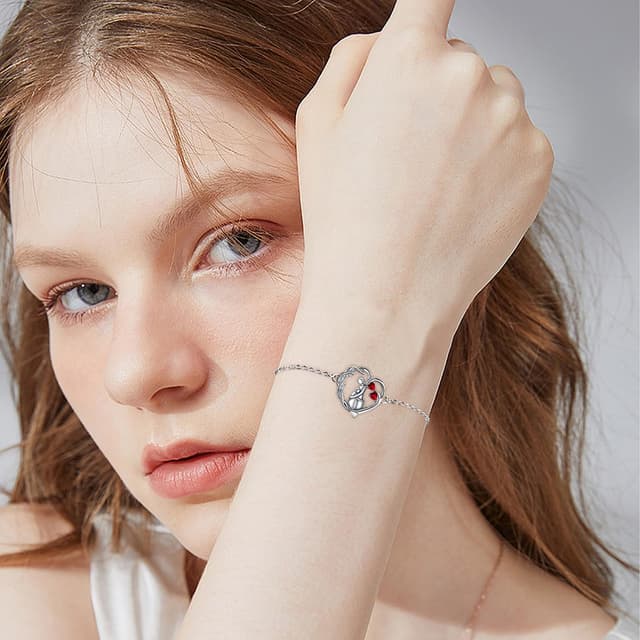 Detalle de Bracelet femme Yinsen en argent sterling 925, réglable avec pendentif cœur