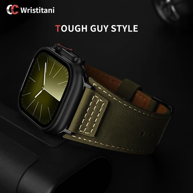 Detalle de Wristitani cinturino in pelle vintage per Apple Watch (44/45/42/38/41/40/49 mm) per Uomo e Donna