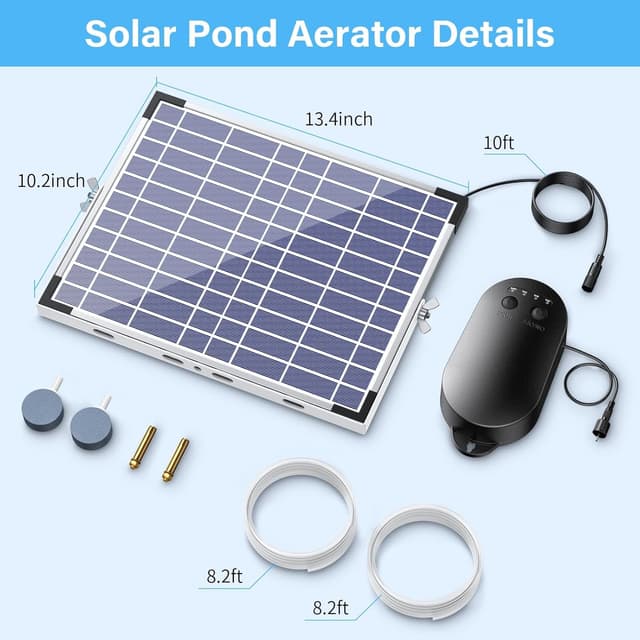 Detalle de Biling 15W Solar Pond Aerator with 4400mAh Battery and 3 Oxygen Modes (2 Air Stones, IPX5)