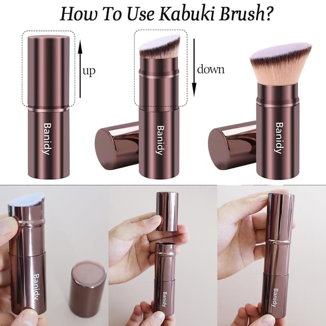 Detalle de Retractable Kabuki Makeup Brush Travel Cover for Foundation, Powder, Blush, Bronzer (Cruelty-Free, Brown)