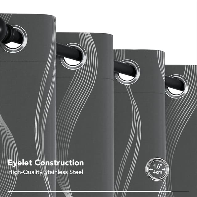 Detalle de Deconovo Blackout Curtains 66x90 Inches, Super-Soft Wave Foil Thermal Blackout Eyelet Panels (2-pack) – Dark Grey