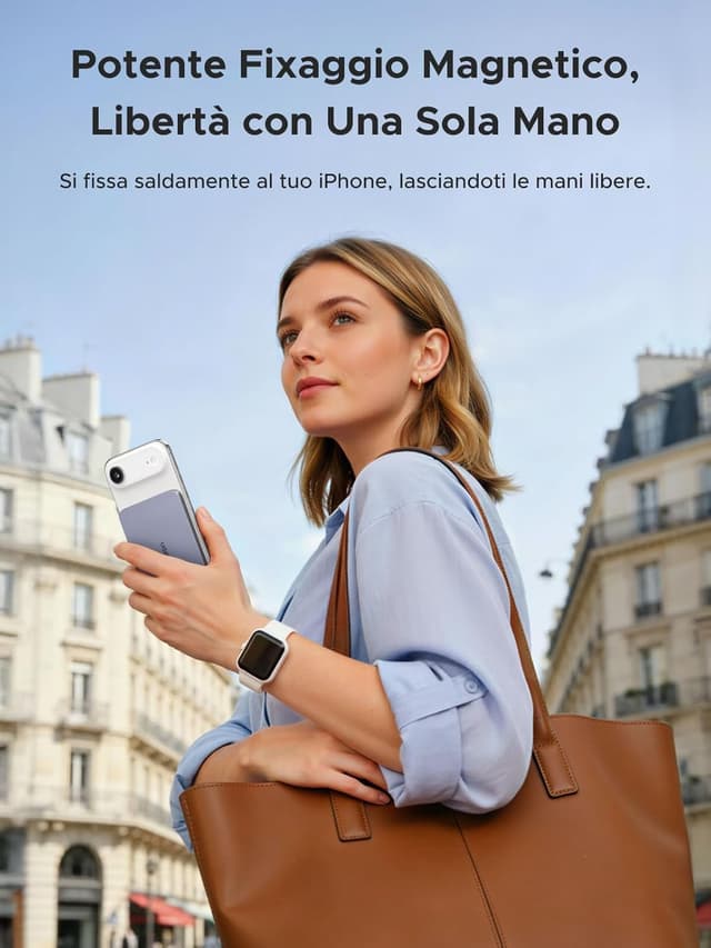 Detalle de UGREEN MagFlow Air Qi2 15W — power bank esterno ultrasottile 5.000 mAh con MagSafe e ricarica USB‑C PD 20W