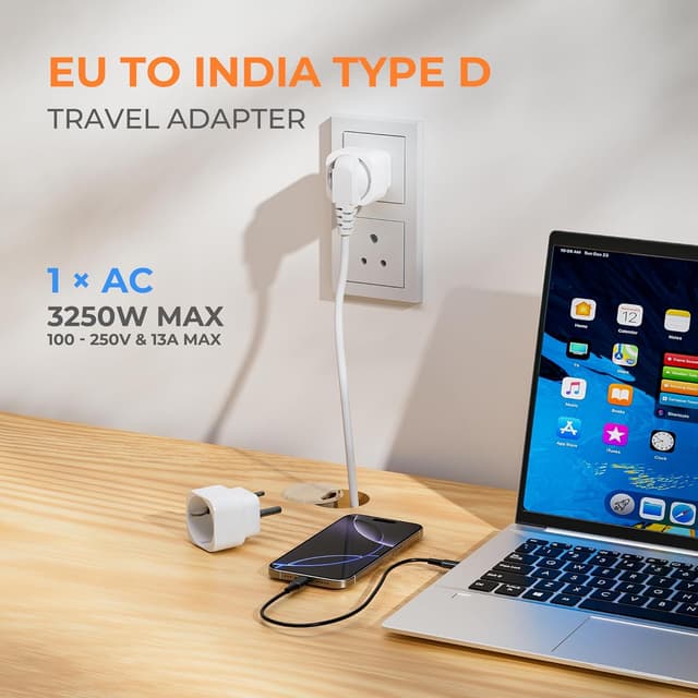 Detalle 2 de Bigfish Reiseadapter Typ D (2er-Set) für Indien/Nepal/Sri Lanka (teilweise) – EU auf Typ-D Steckdosen, weiß