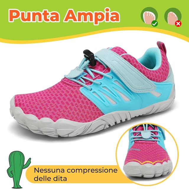 Detalle de SAGUARO Barefoot Shoes bambini traspiranti minimaliste con punta a cinque dita (gr. 24-36)