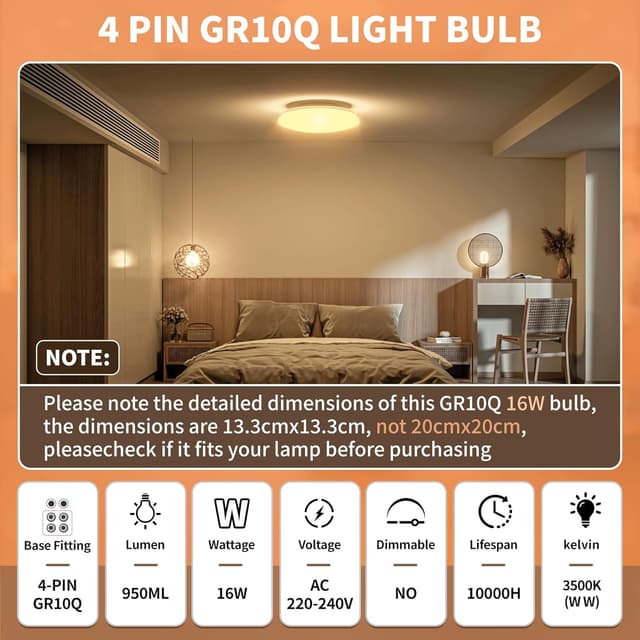 Detalle 2 de GR10q 4 Pin 16W 3500K CFL Bulb