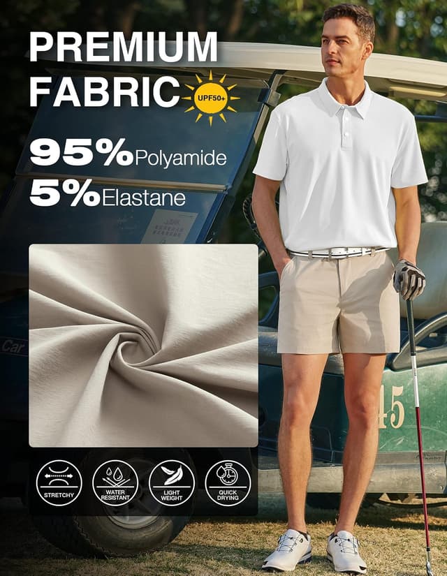 Detalle de PULI Golf Shorts for Men, Relaxed Fit Stretch Waterproof Quick-Dry 5-Inch Inseam