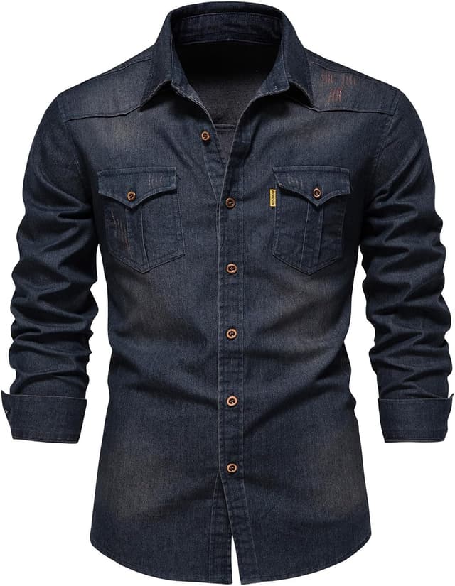 Thumbnail 6 de Morbuy men’s denim shirt jacket (regular fit) in black with pockets
