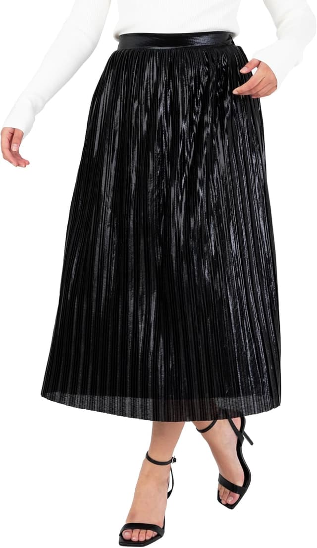 Thumbnail 6 de Lovedrobe Damen Midirock mit Falten, A-Linie und elastischem Bund (Metallic, Satin-Finish, gefüttert)