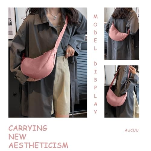 Thumbnail 6 de Aucuu Bolso Bandolera para Mujer estilo media luna impermeable (rosa) con correa ajustable