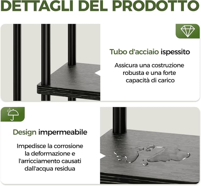 Detalle de Bamworld porta piante verticale da interno ed esterno con 4 ripiani in metallo e legno, nero