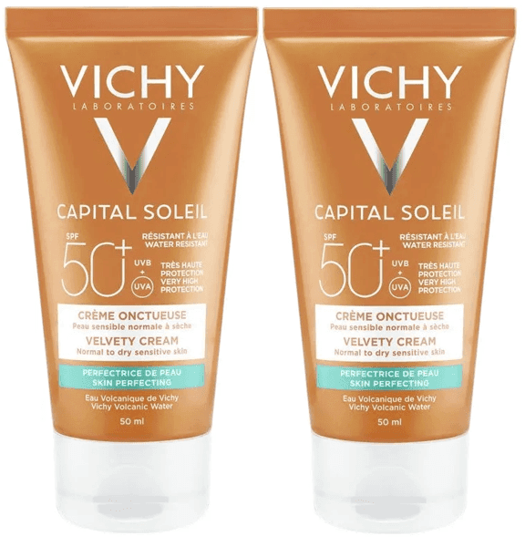 Detalle de Vichy Capital Soleil Crema Untuosa Rostro SPF50+ (2x50 ml) con protección anti UVA-UVB