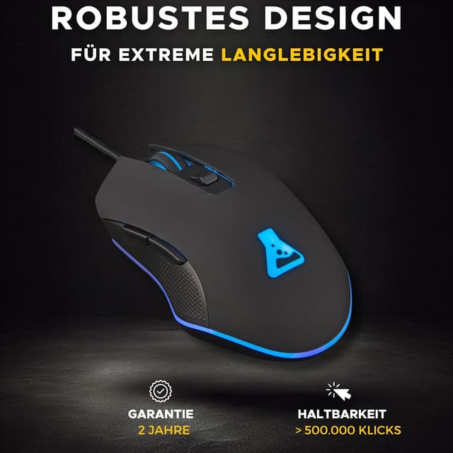 Detalle de THE G-LAB Kult Helium USB-Gamer-Maus (kabelgebunden) mit 800–6400 DPI, optischem Sensor & 7-farbiger LED