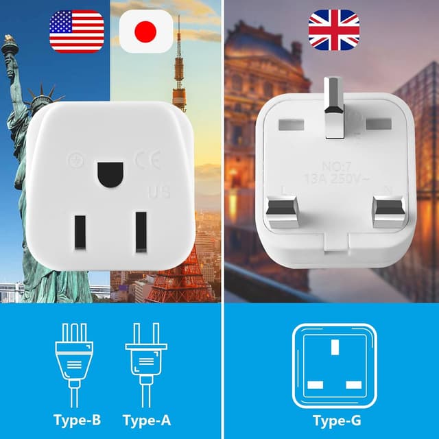 Detalle 2 de XGKEGS US to UK plug adapter 2 pack