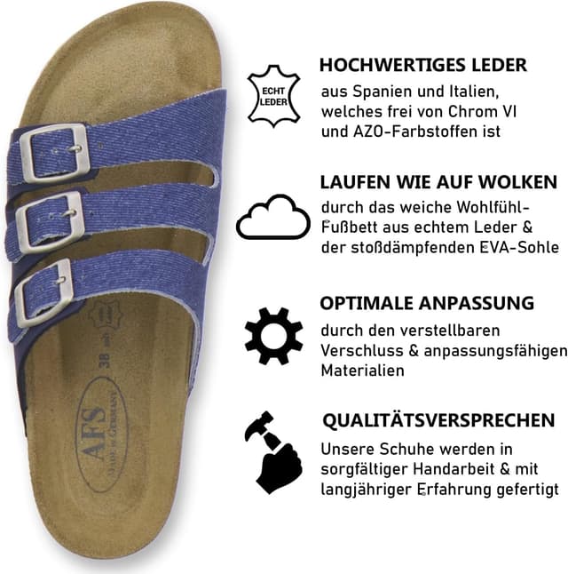 Detalle de AFS-Schuhe 2133 – Pantoufles de sport en cuir pour femme, avec boucle réglable