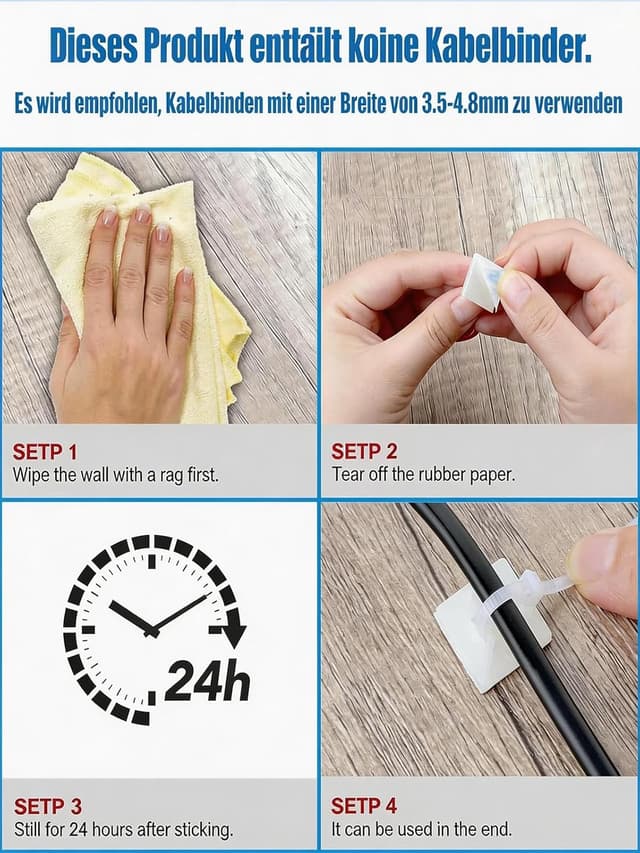 Detalle de KLJ Klebesockel für Kabelbinder 20 x 20 mm, Weiß – 100 Pack