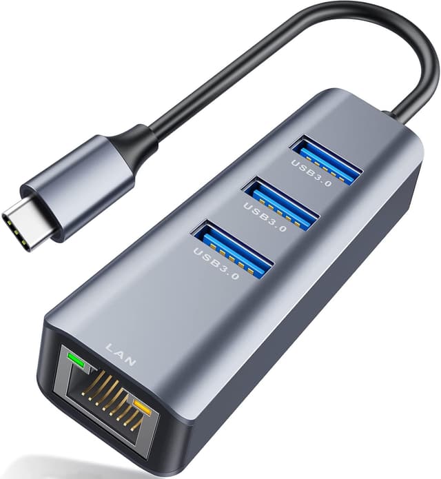 Detalle de ABLEWE USB-C to Ethernet Adapter (4-in-1) with RJ45 Gigabit LAN + USB 3.0 Ports