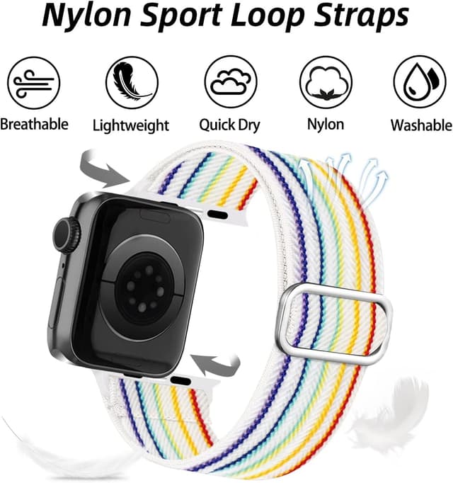 Detalle 2 de Chinbersky 5 confezioni di cinturini in nylon elastico compatibili con Apple Watch (38/40/41/42/44/45 mm)