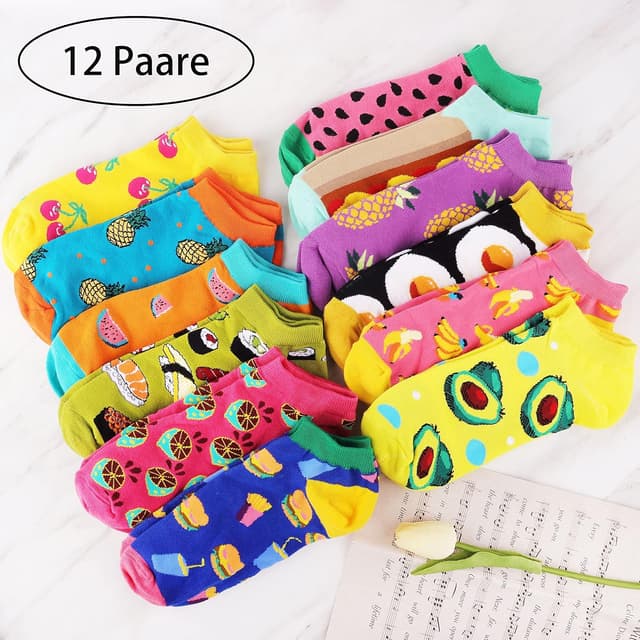 Detalle de Jeasona 10–12 Paar lustige Sneaker-Socken für Damen (Baumwolle), Kurz & farbenfroh, Größe 35–42
