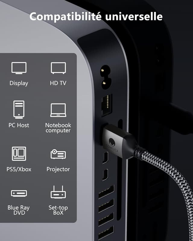 Detalle de CONMDEX 16K HDMI 2.2 Cable (6.6ft) for Stable 8K/120Hz & 4K/240Hz Connections