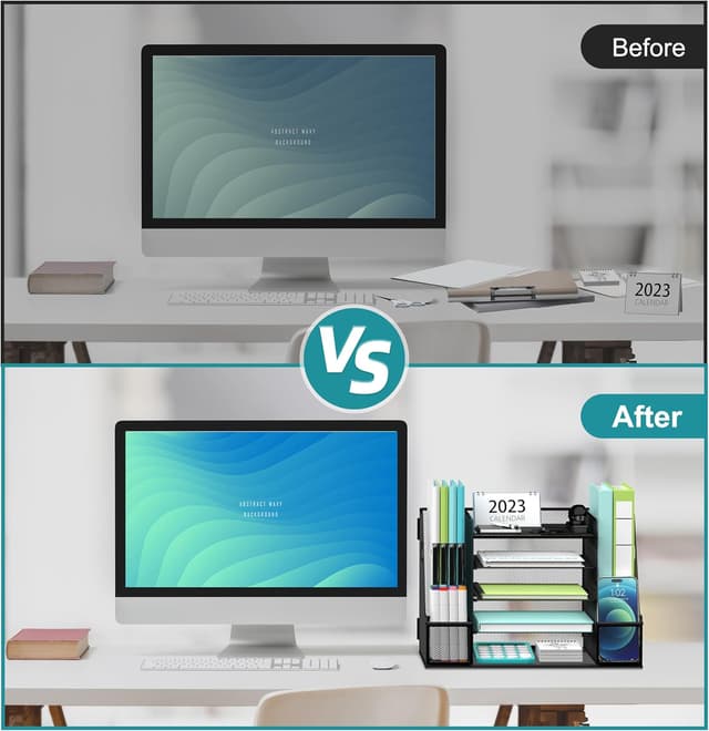 Detalle de SUPTIDY Mesh Desk Organiser with File Holder (5-tier trays) – Black