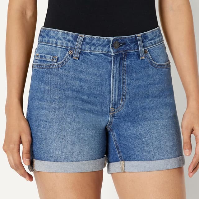 Detalle de Amazon Essentials Women’s Slim-Fit Mid-Rise 4” Denim Jean Shorts