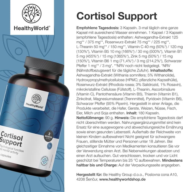 Thumbnail 5 de HealthyWorld Cortisol Support 180 Kapseln đź’Š