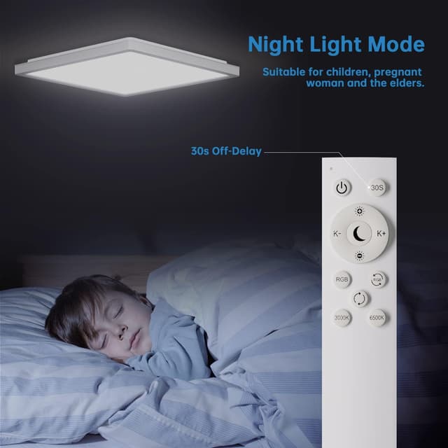 Detalle de BLNAN RGB LED Deckenleuchte (24 W), dimmbar mit Fernbedienung und Farbwechsel 3000K–6500K