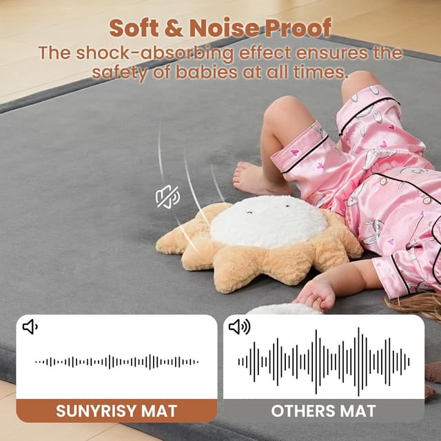 Detalle de SUNYRISY Krabbelmatte Baby Spielmatte 150 x 180 cm, 3,5 cm Memory-Schaum (Grau)