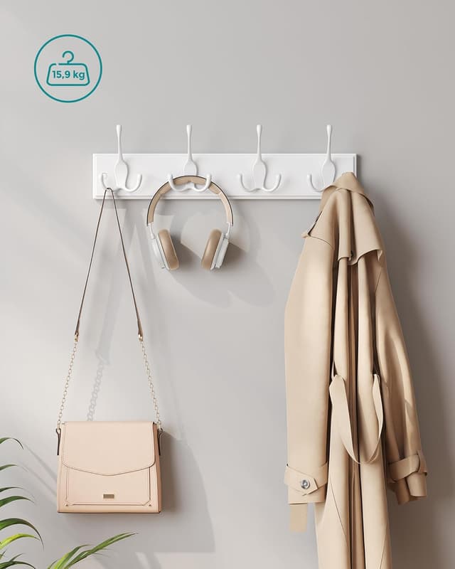 Thumbnail 6 de SONGMICS Appendiabiti da Parete LHR30WT bianco nuvola, con 4 ganci tripli in metallo