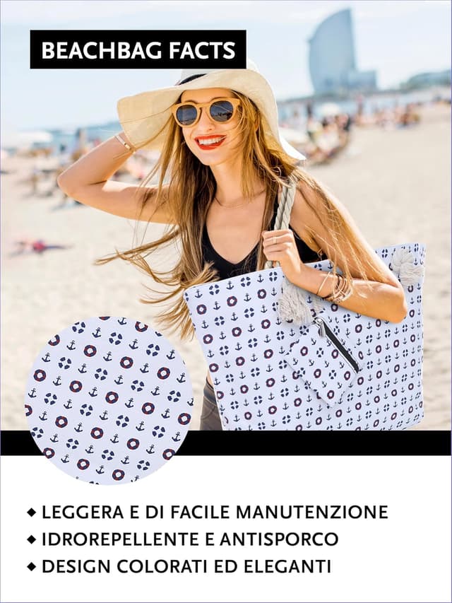 Thumbnail 3 de DonDon Borsa spiaggia XXL chiusura zip 58x38x18 cm