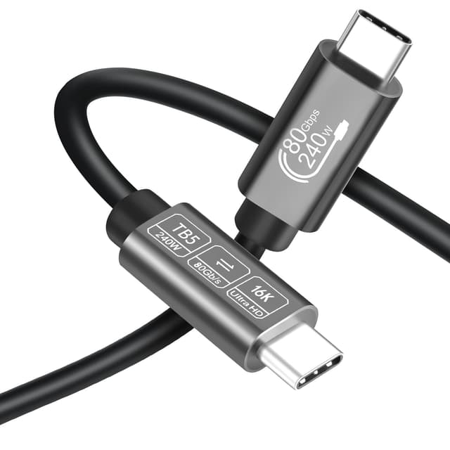 Detalle de Angusplay Thunderbolt 5 USB-C Kabel (PD 240W, 80 Gbit/s, 1 m) für Monitor & Datenübertragung
