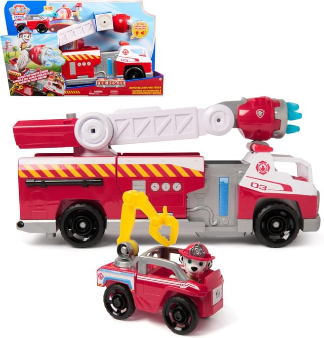 Detalle de Paw Patrol Fire Rescue: Camion dei Pompieri a caricamento rapido con Marshall, luci e suoni (3+ anni)