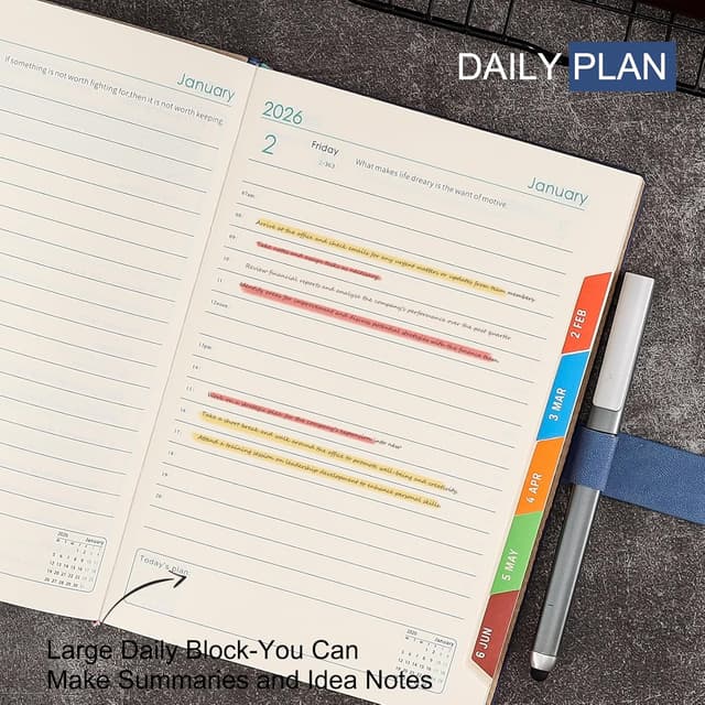 Thumbnail 6 de Mcdsuc Academic Diary 2026 A5 (Jan–Dec 2026) — day-per-page planner with hardcover, tabs and pen