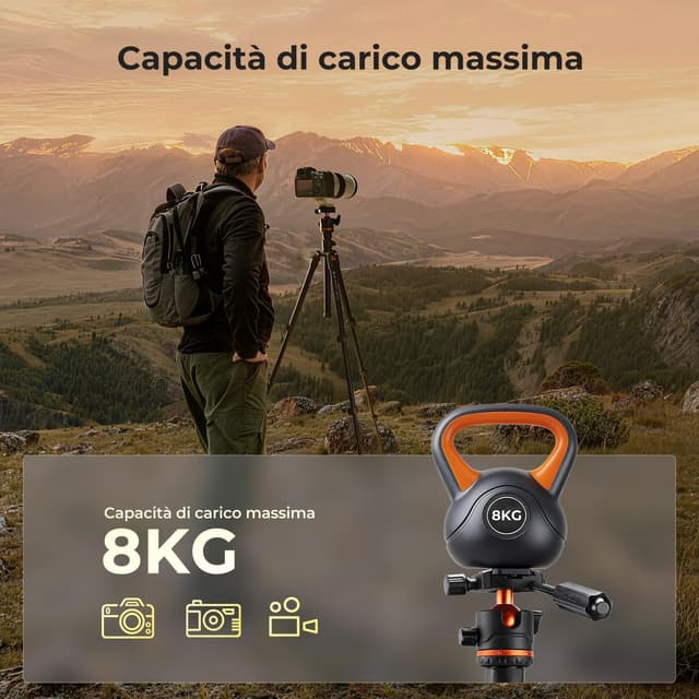 Detalle de K&F CONCEPT treppiede per fotocamera con testa sferica in alluminio O234A3+BH-36, con supporto per tablet
