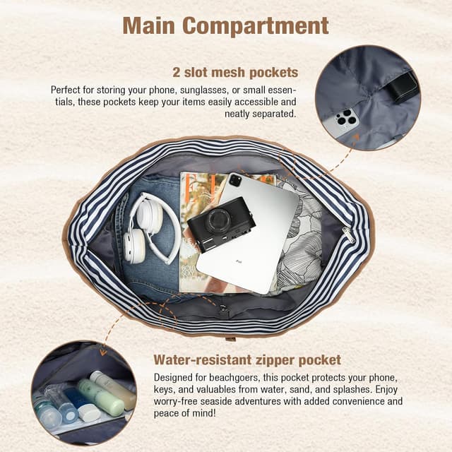 Detalle de Lekespring große Strandtasche Damen 56 x 15 x 38 cm – mit Reißverschluss & Nassfach