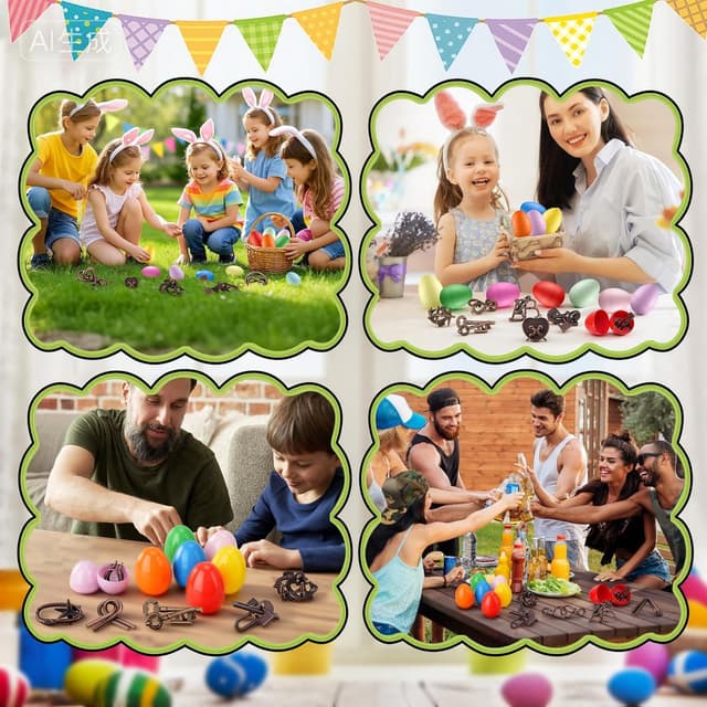 Detalle de 16-Pack Easter Eggs Filled with Brain Teaser Puzzles (Plastic Eggs + Metal Wire/3D Block Puzzles)