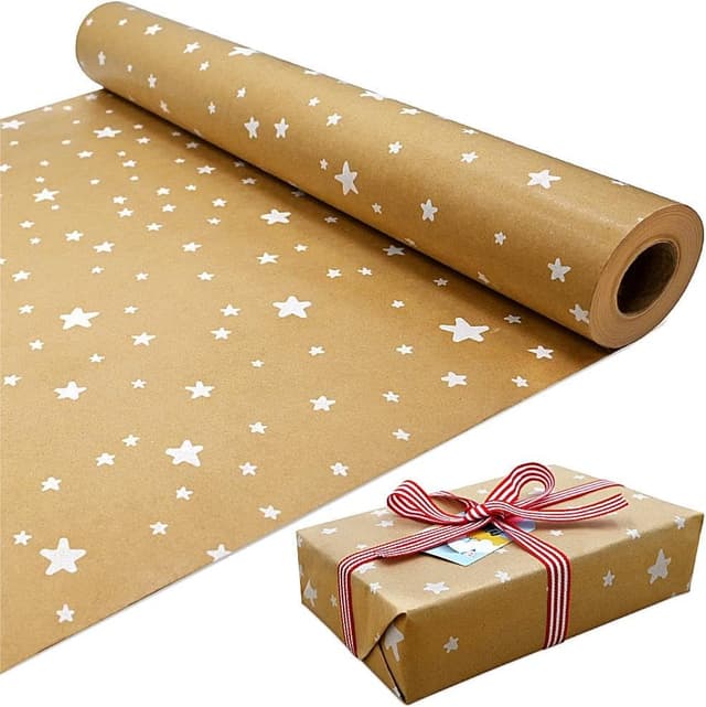 Detalle de 15m Kraft White Star Wrapping Paper Roll