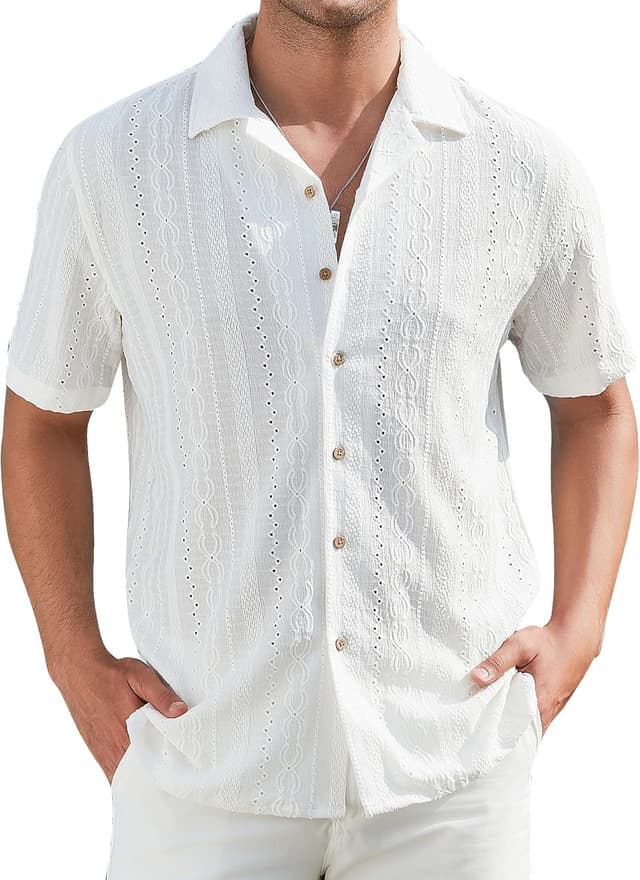Detalle de Damipow Mens Casual Short-Sleeve Button Down Shirt for Vacation & Beach Wear