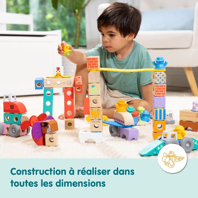 Detalle de Melissa & Doug Blockables Animaux de la savane – Puzzle Montessori en bois, 34 pièces (2 ans et +, matériaux FSC)