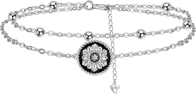 Detalle de J.MUEN Bracelet femme en argent sterling 925 avec motif fleur de lotus, réglable (17 cm + 4)