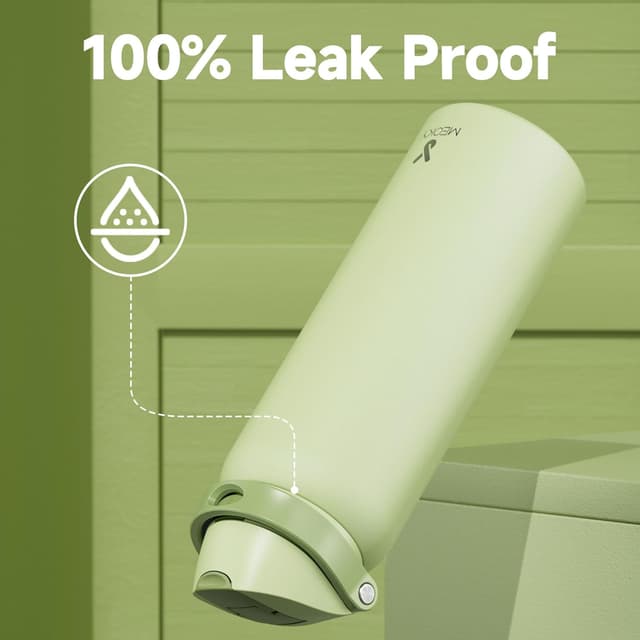 Thumbnail 6 de Meoky 1182ml stainless steel sports water bottle with 2-in-1 straw & spout lid (sage)