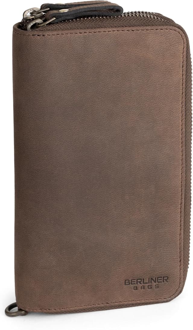 Detalle de Berliner Bags Dallas Grand Portefeuille en cuir véritable avec protection RFID – marron